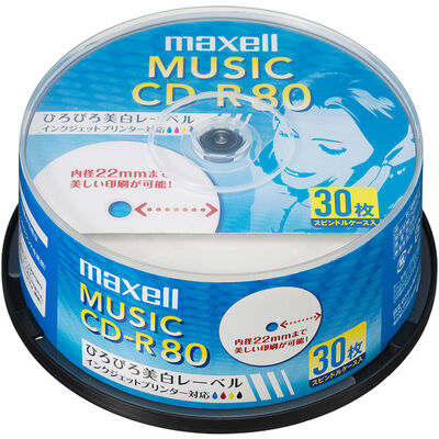 音楽用CD-R80分ワイドプリントレーベル (30枚スピンドル)CDRA80WP.30SP