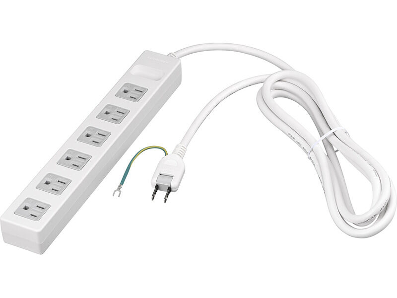 3ピン式電源タップ マグネット＆2重構造 6個口/2.5m ホワイト BTWMTJ3625WH