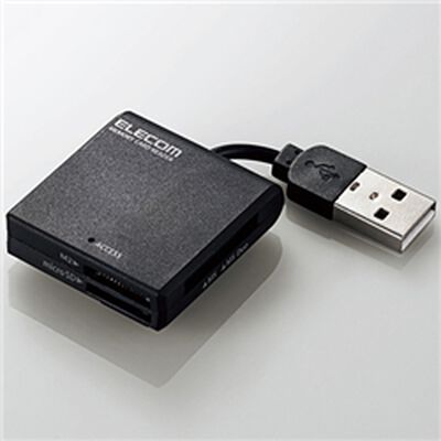 USB2.0/1.1 ケーブル固定メモリカードリーダ/43+5メディア/ブラック MR-K009BK