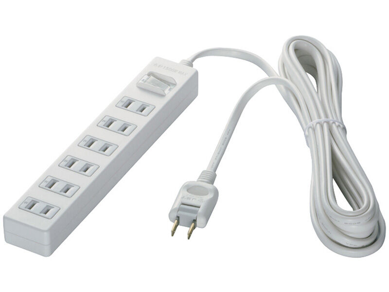 2ピン式電源タップ 6個口タイプ 雷サージ防止/集中スイッチ付 3m ホワイト BSTAPPS2630WH