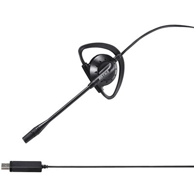 片耳イヤフック式モノラルヘッドセット USB接続 ブラック BSHSEUM110BK