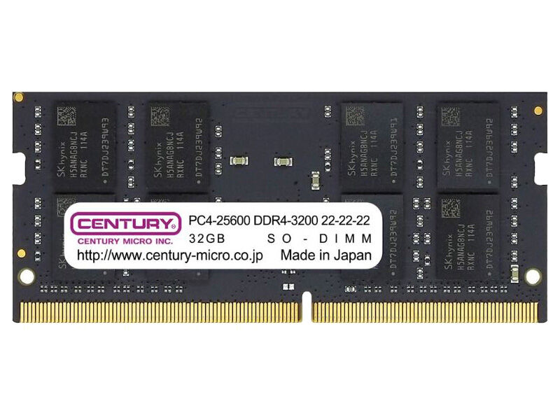 ノートPC用 PC4-25600/DDR4-3200 64GB kit（32GB×2枚組） 260pin Unbuffered_Non-ECC_SO-DIMM 1.2v 日本製 2rank CB32GX2-SOD4U3200