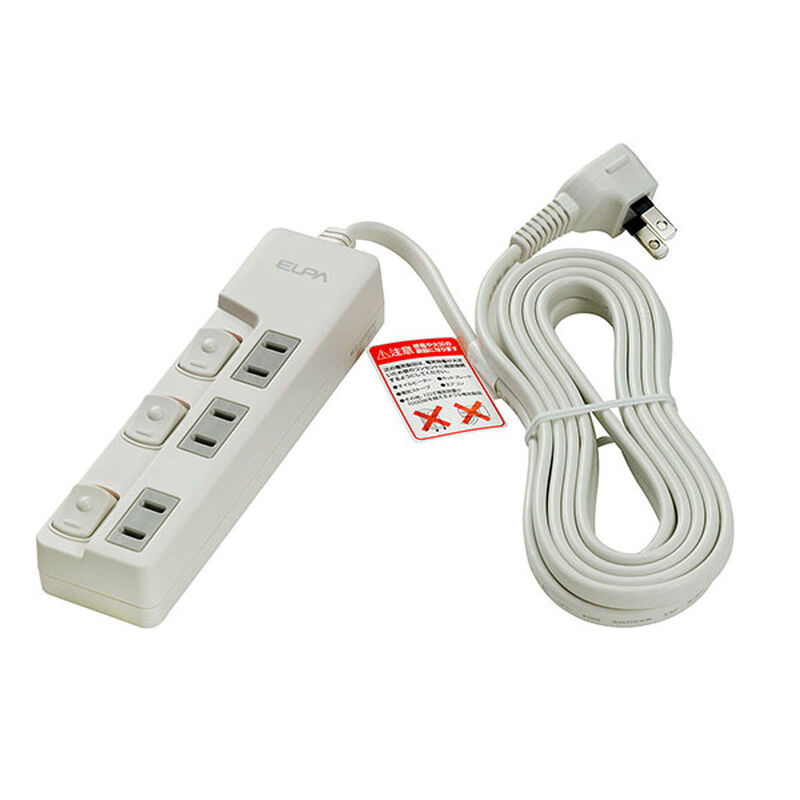 ランプレススイッチ付タップ 3個口 3m ホワイト WLS-U33EB(W)