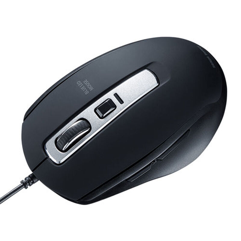 静音有線ブルーLEDマウス（5ボタン・ブラック） MA-BL163BK