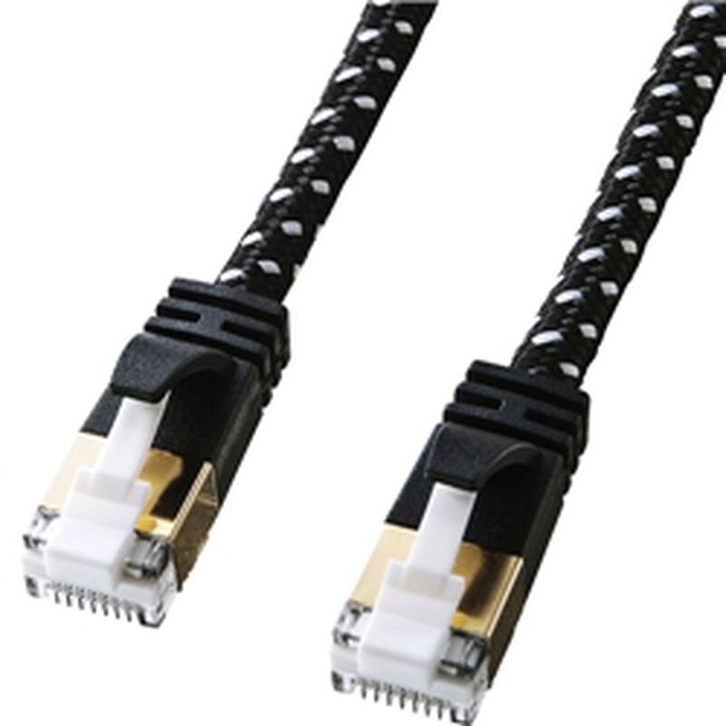 つめ折れ防止カテゴリ7細径メッシュLANケーブル（ブラック＆ホワイト・2m） KB-T7ME-02BKW