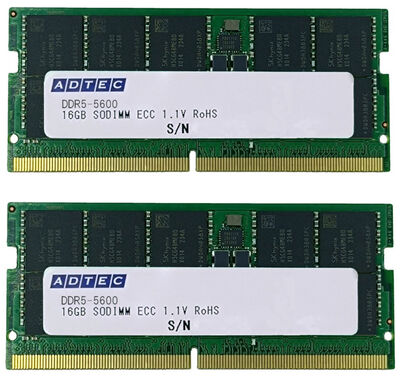 DDR5-5600 SO-DIMM ECC 16GB×2枚 1Rx8 ADS5600N-E16GSBW