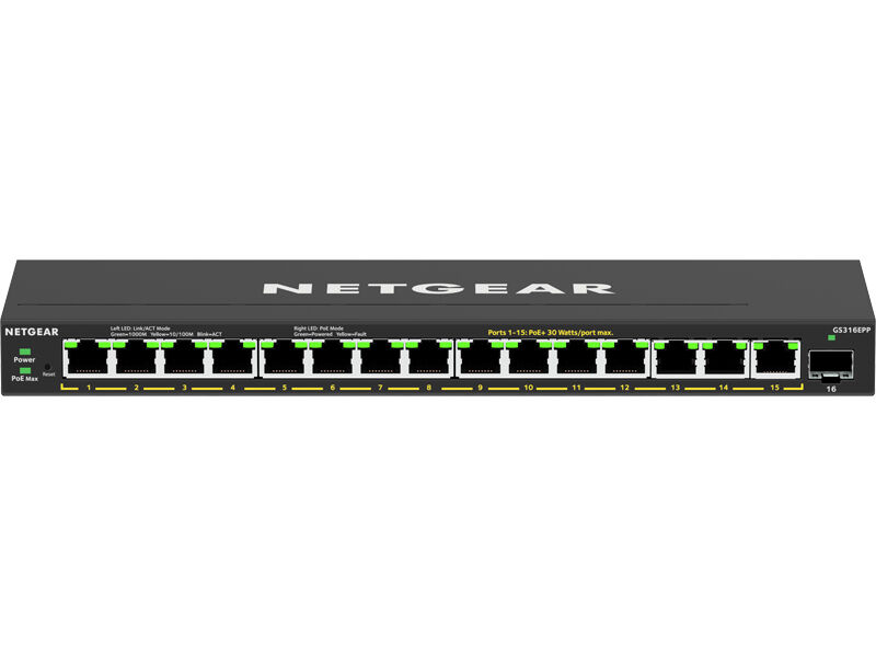SOHO/家庭向けPoE+対応 (231W) ギガビット15ポート SFP 1スロット アンマネージプラススイッチ GS316EPP-100JPS