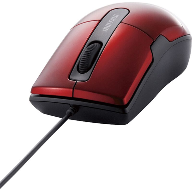 有線BlueLEDマウス 静音/3ボタン Mサイズ レッド BSMBU26SMRD