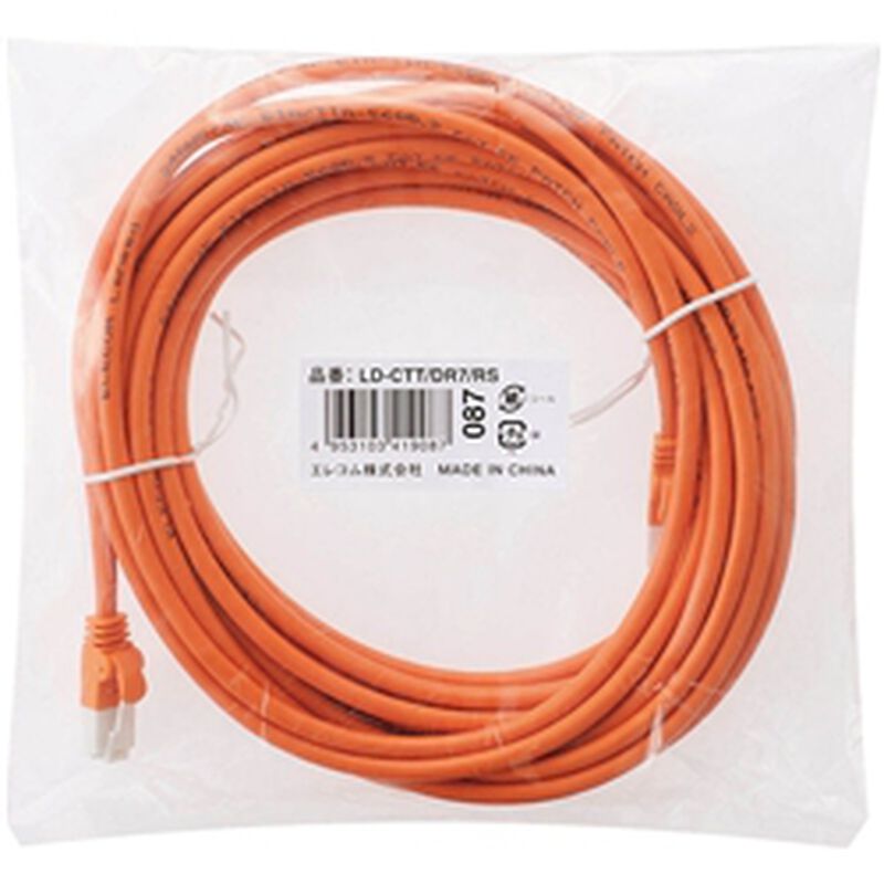 EU RoHS指令準拠 ツメ折れ防止LANケーブル(Cat5E)/7.0m/簡易パッケージ仕様/オレンジ LD-CTT/DR7/RS