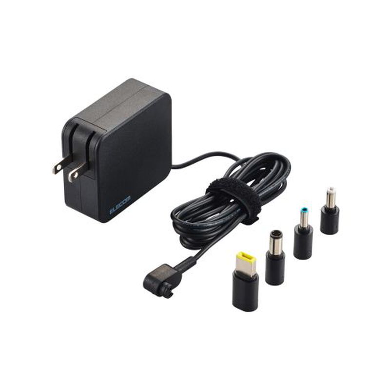 ノートPC向けACアダプター/65W/変換Tip4種付属/ケーブル一体/スイングプラグ/2m/ブラック ACDC-TP9565BK